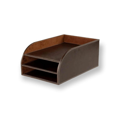 Picture of OSCO BROWN LEATHER DESK TRAY 3 TIER